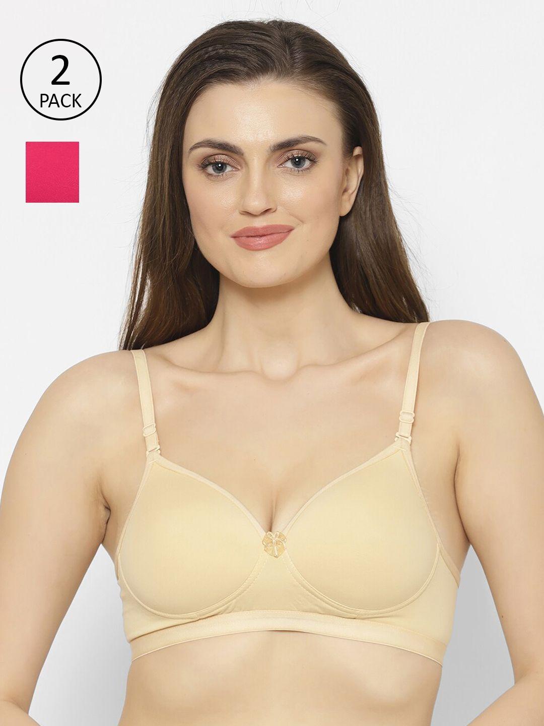floret pack of 2 beige & magenta t-shirt bras - lightly padded