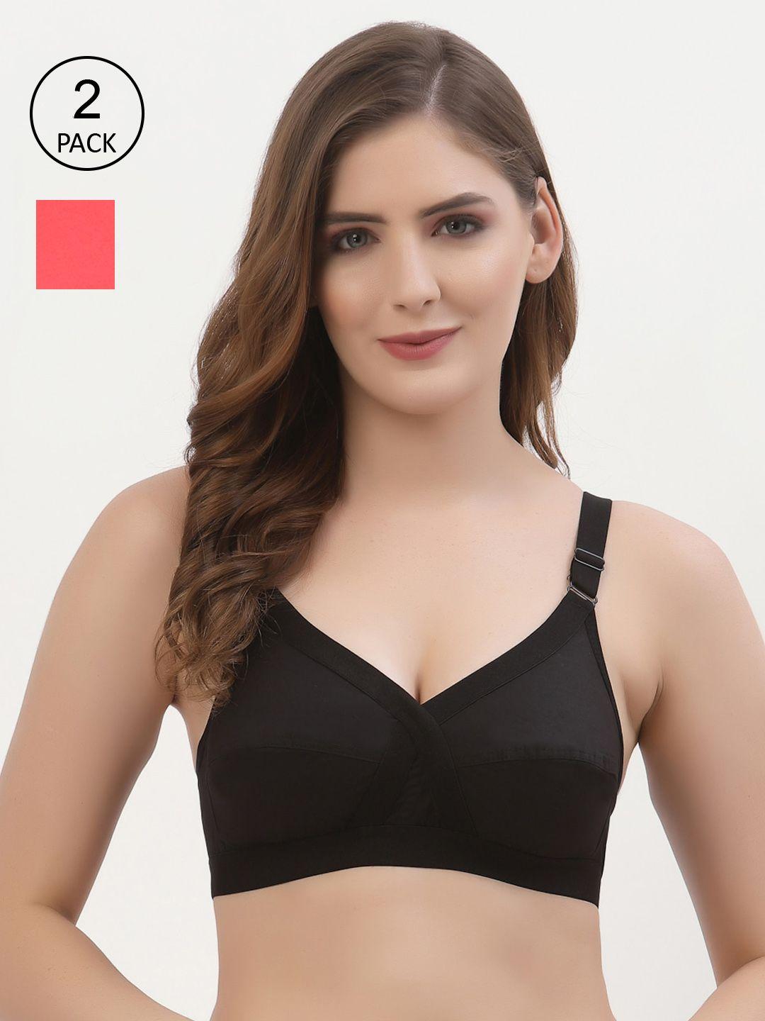 floret pack of 2 black & red bra non padded all day comfort