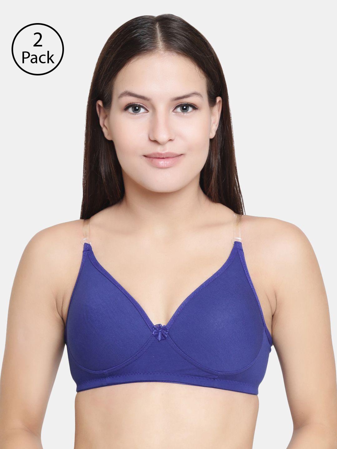 floret pack of 2 blue solid non-wired lightly padded t-shirt bra f20560