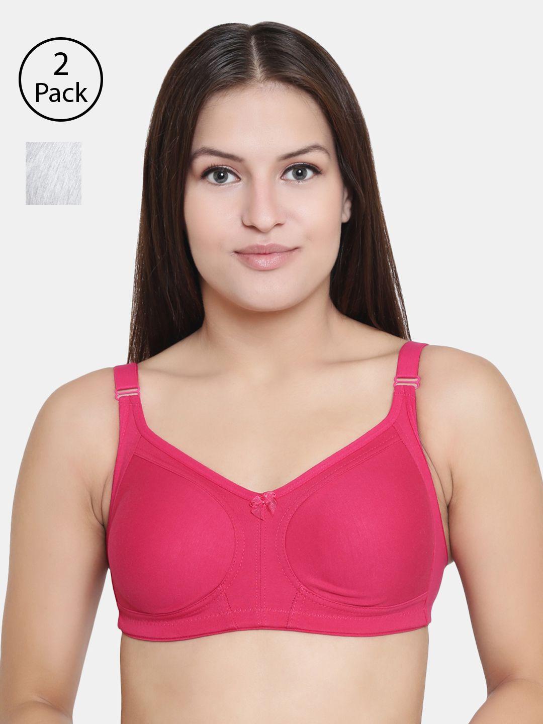 floret pack of 2 magenta & grey melange solid non-wired non padded minimizer bra t3033