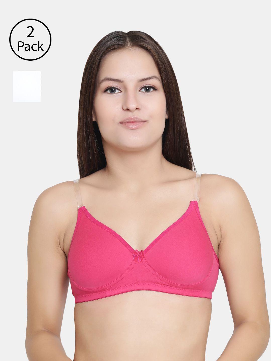 floret pack of 2 magenta & white solid non-wired lightly padded t-shirt bra f20560