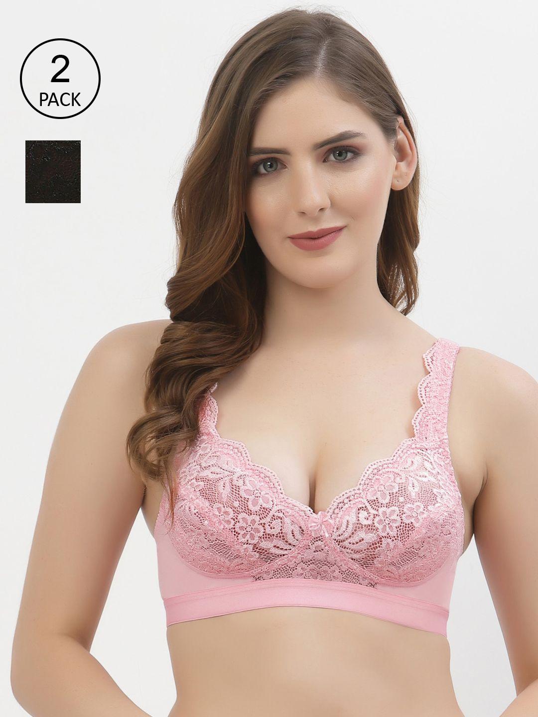 floret pack of 2 pink & black floral t-shirt bra