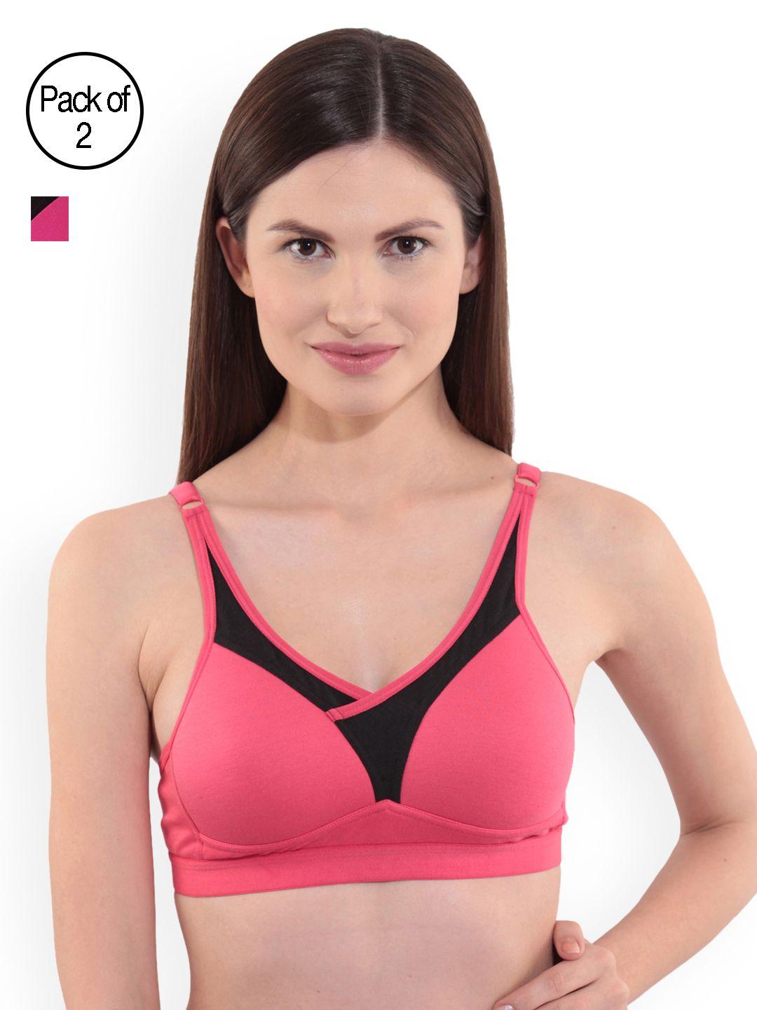 floret pack of 2 solid non-wired heavily padded sports bras t3001_magenta