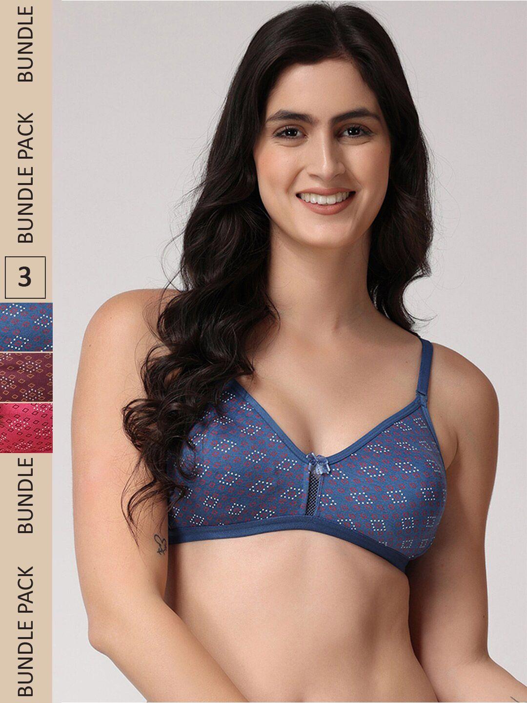 floret pack of 3 geometric medium coverage bra