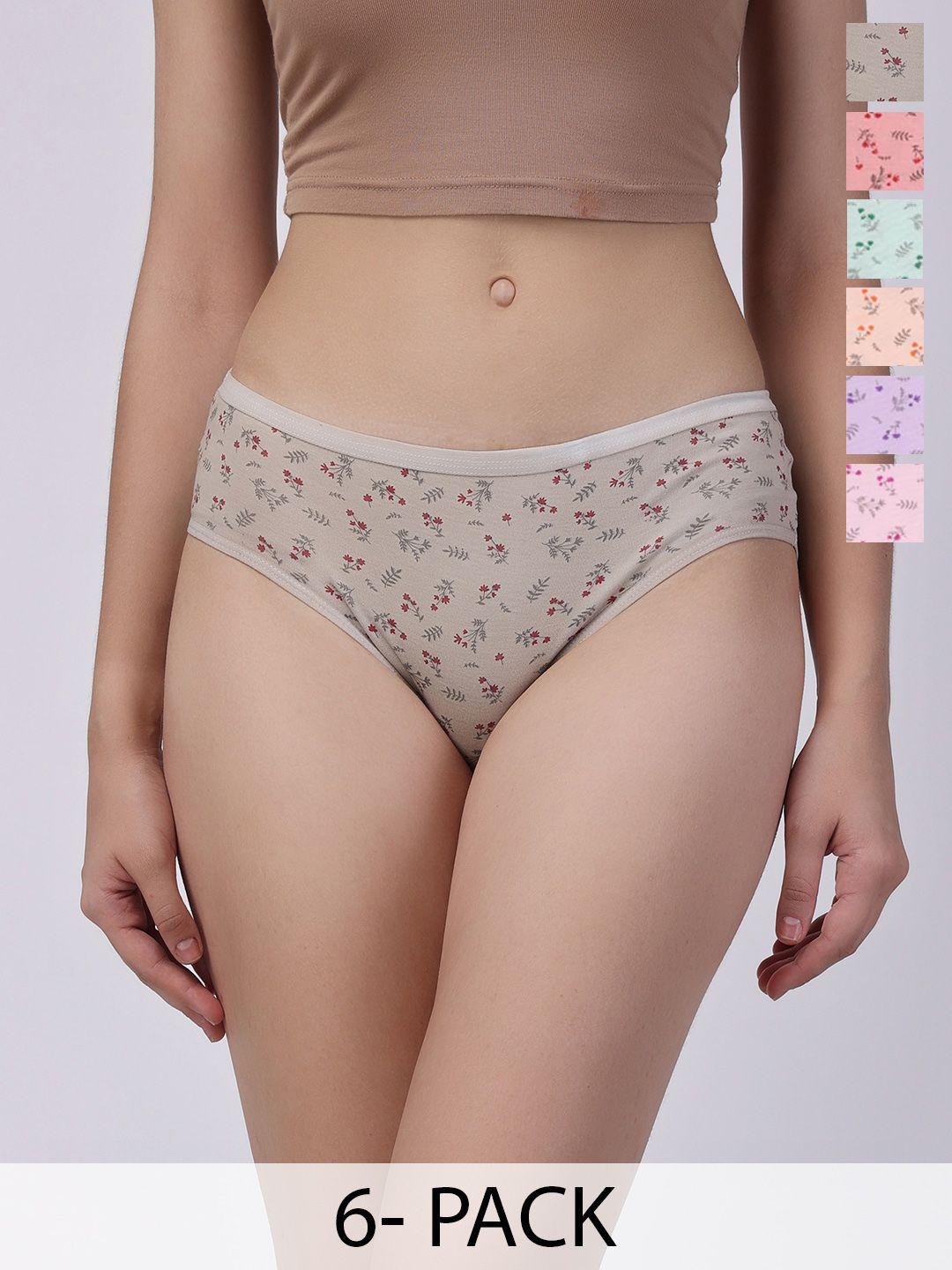 floret pack of 6 assorted floral printed anti-microbial briefs