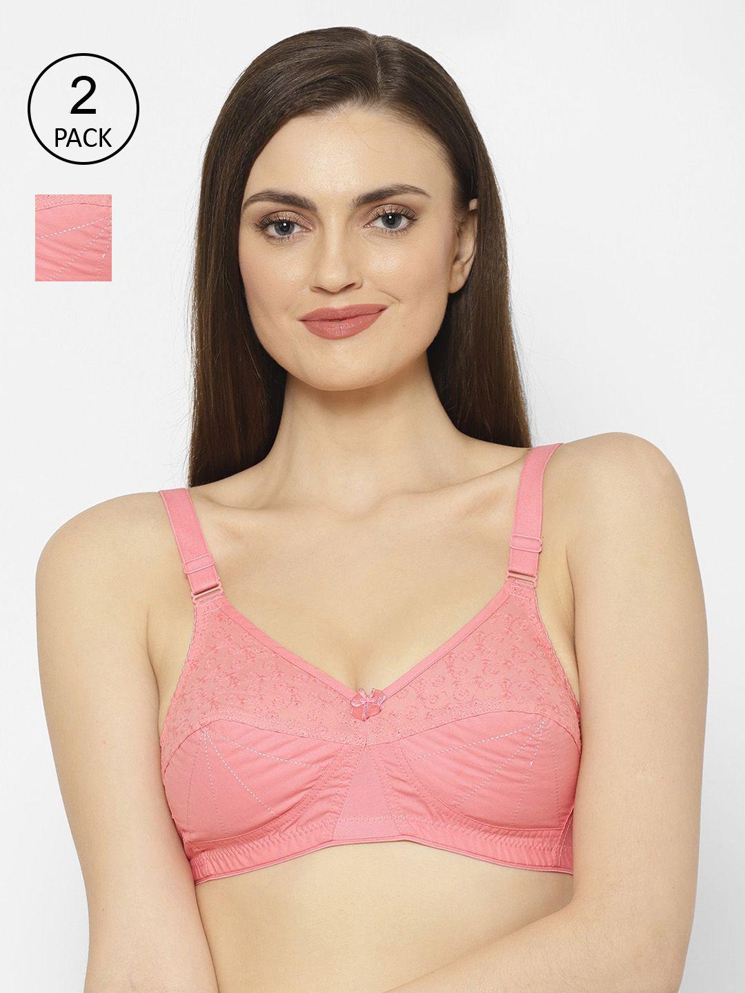 floret pink solid non-wired non padded everyday bra pack of 2