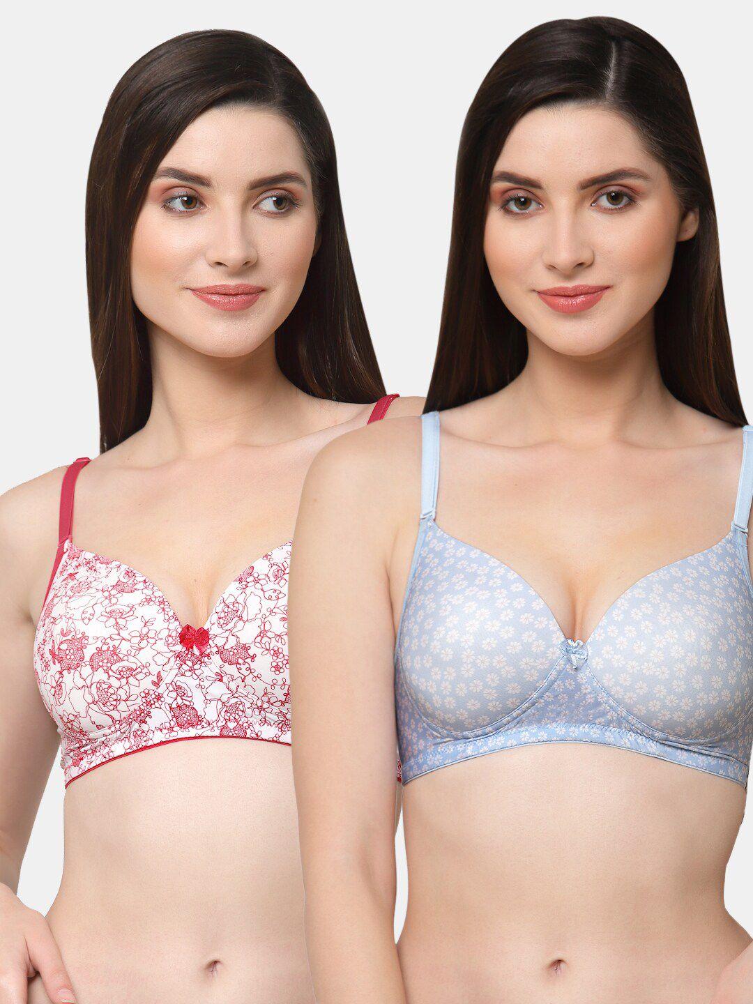 floret red & blue set of 2 floral non wired lightly padded bra t3017a_floral aqua-floral white_30b-floral aqua-floral white