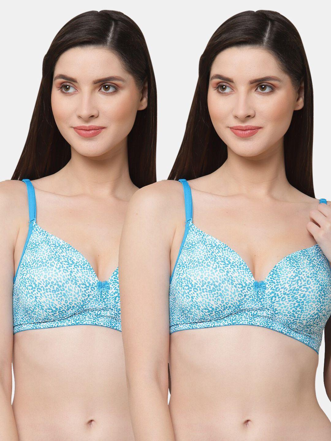 floret set of 2 white & blue abstract printed lightly-padded push-up bra