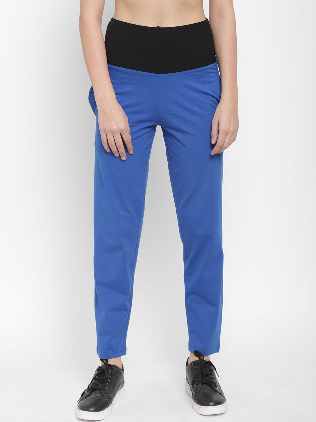 floret women blue solid slim-fit track pants