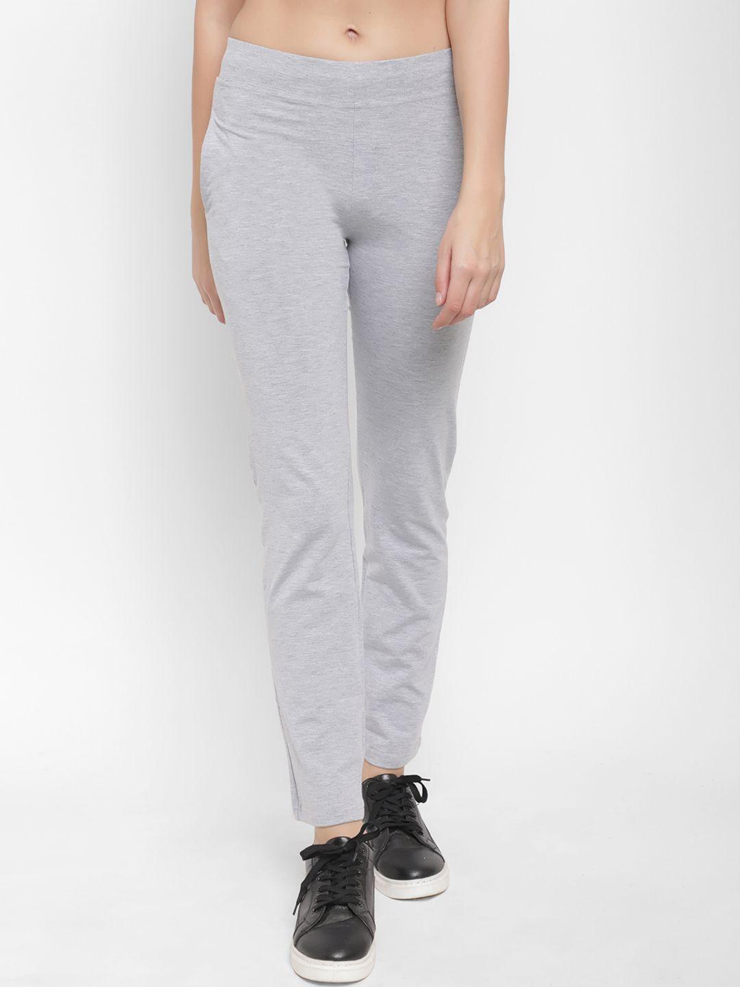 floret women grey melange solid slim-fit track pants