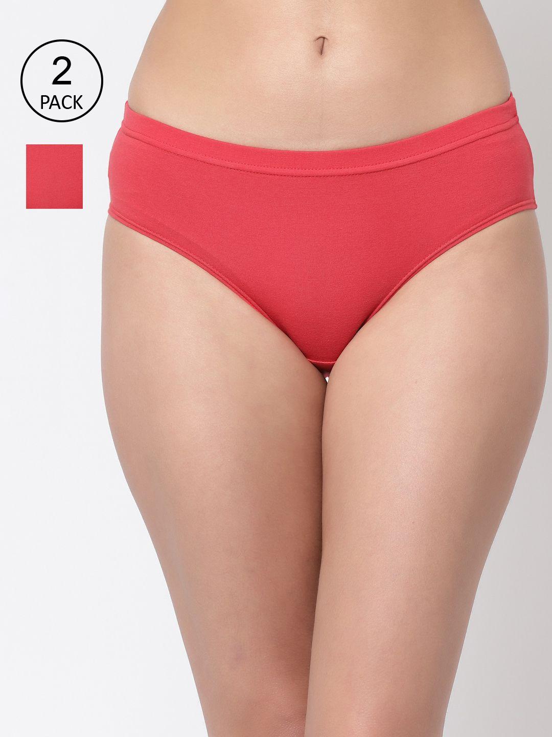 floret women pack of 2 red solid hipster briefs