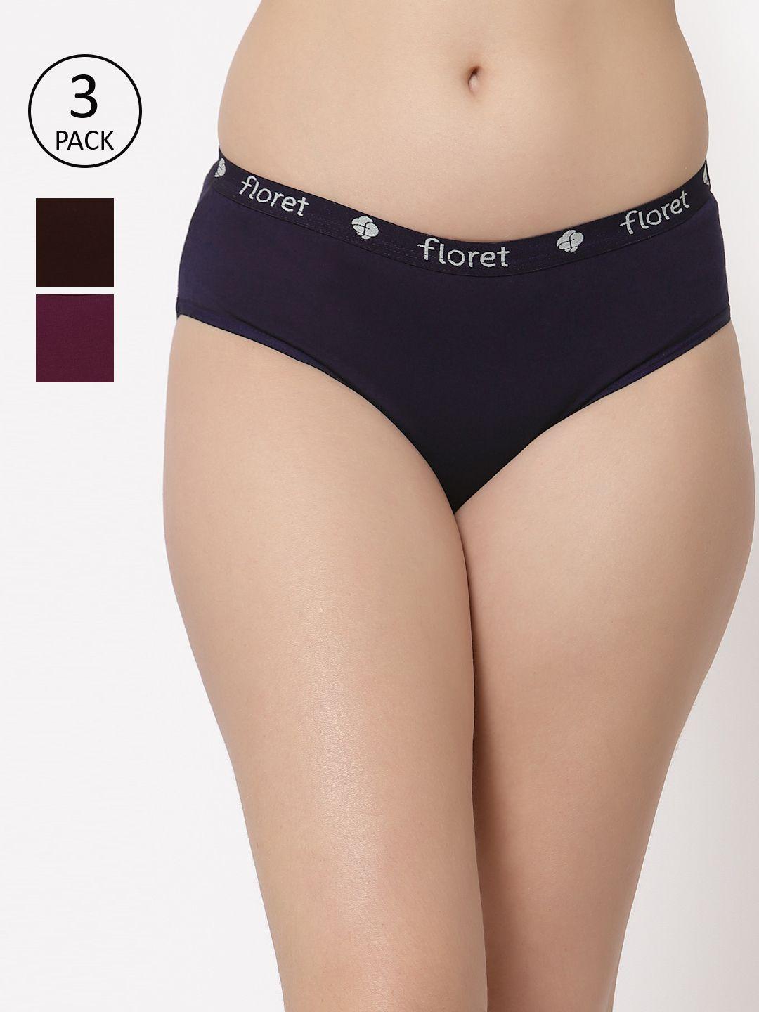 floret women pack of 3 assorted bikini briefs