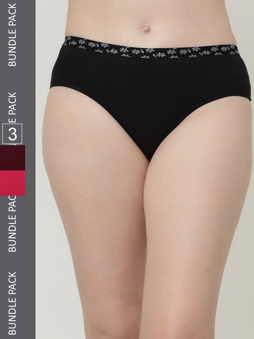 floret women pack of 3 assorted cotton basic briefs