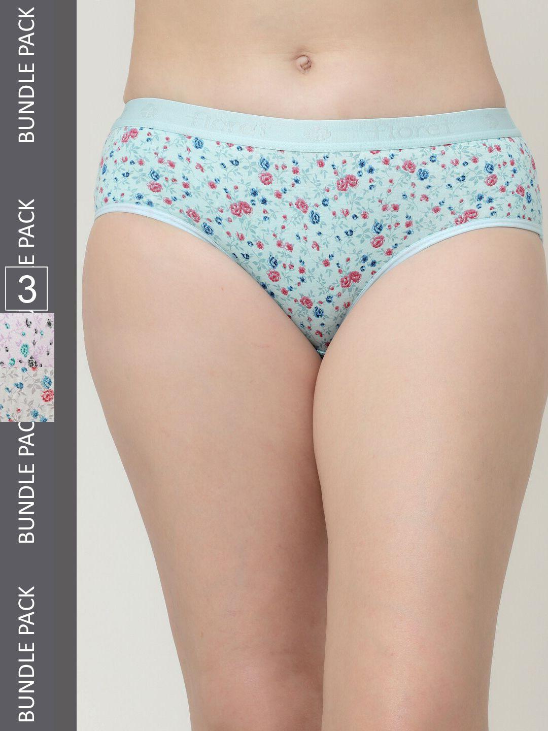 floret women pack of 3 assorted printed hipster briefs