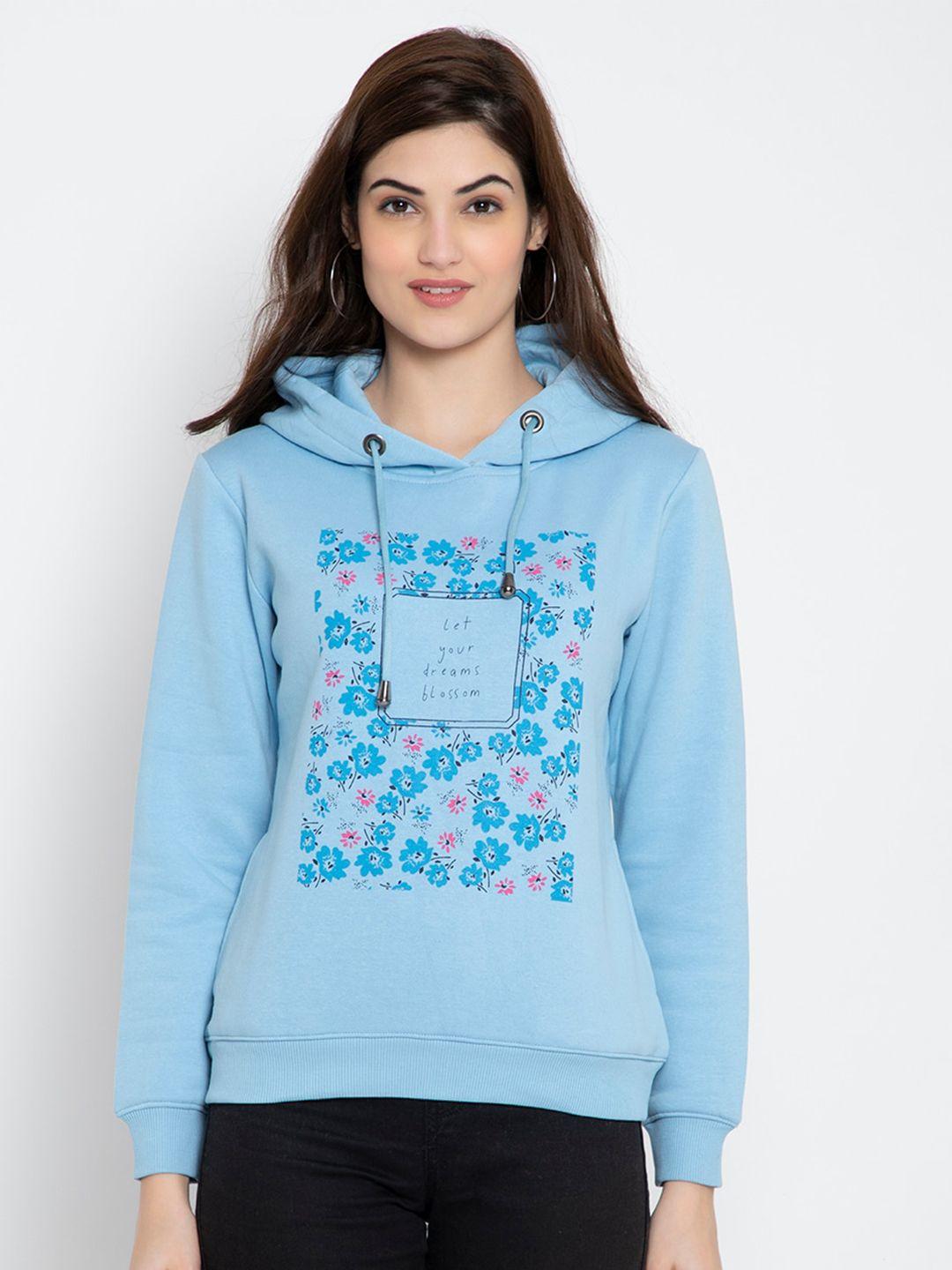 flosberry floral printed long sleeves fleece hood pullover sweatshirt