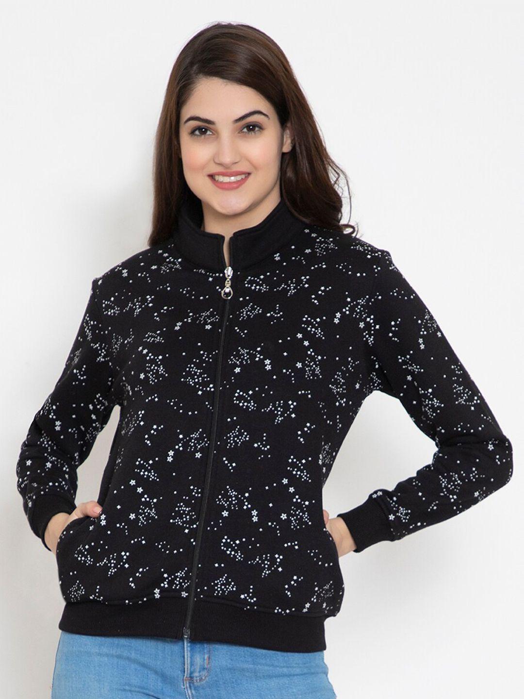 flosberry women black printed fleece sweatshirt