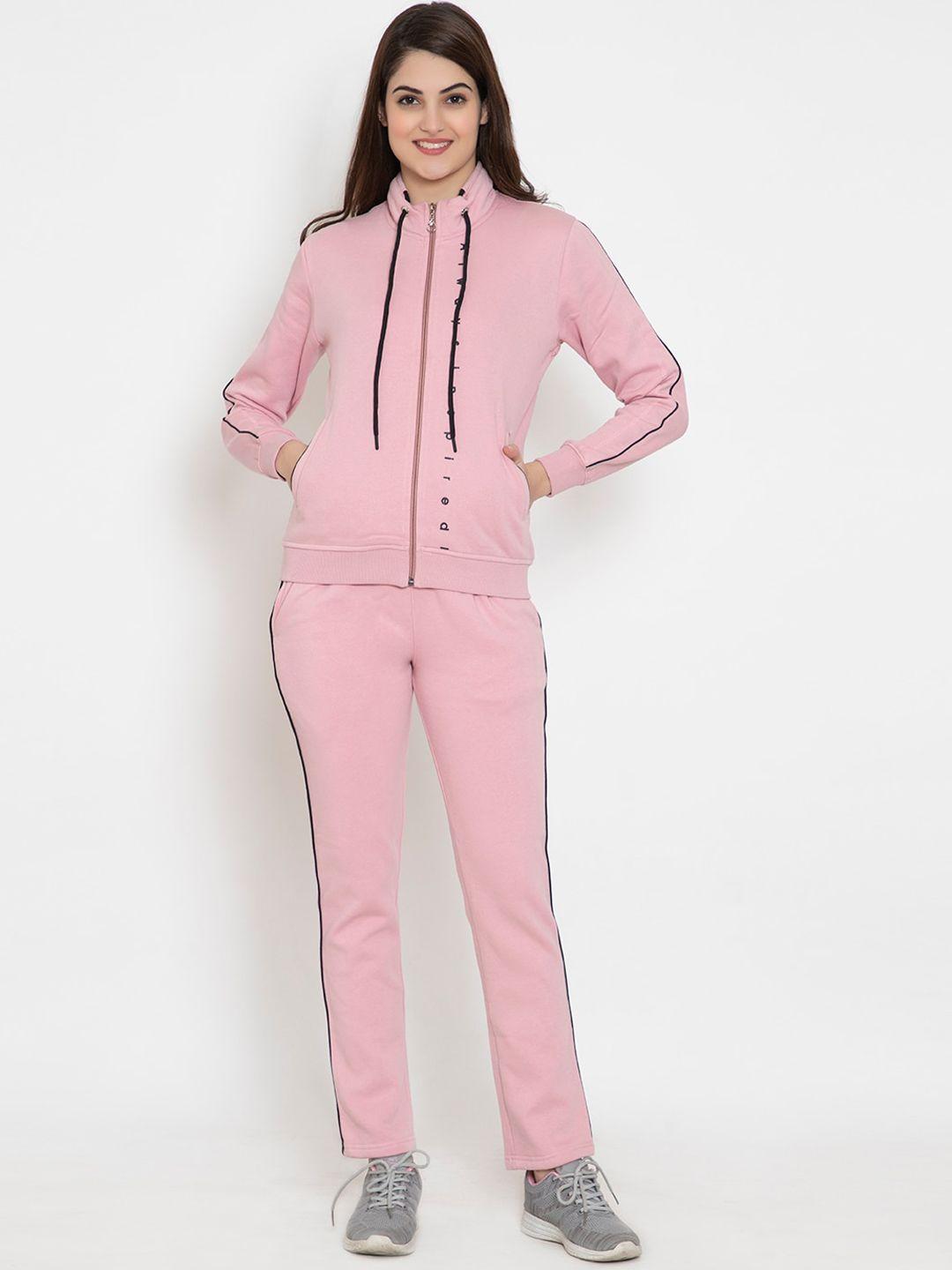 flosberry women lavender-coloured solid cotton tracksuits