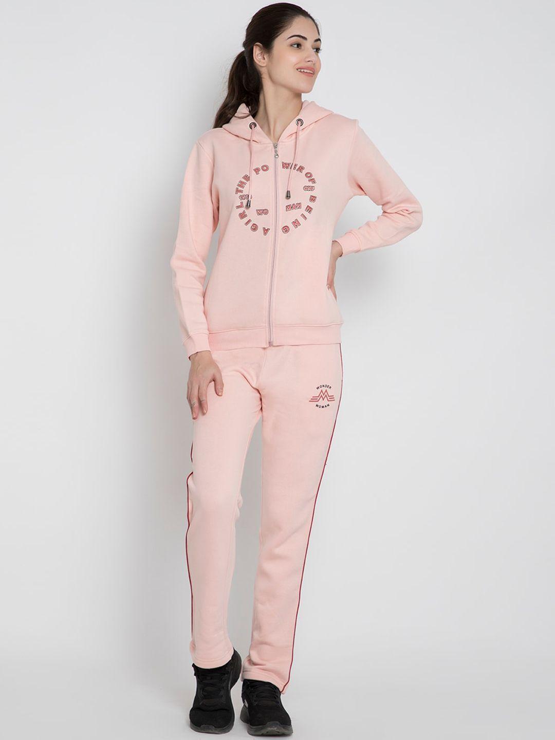 flosberry women peach printed cotton tracksuits
