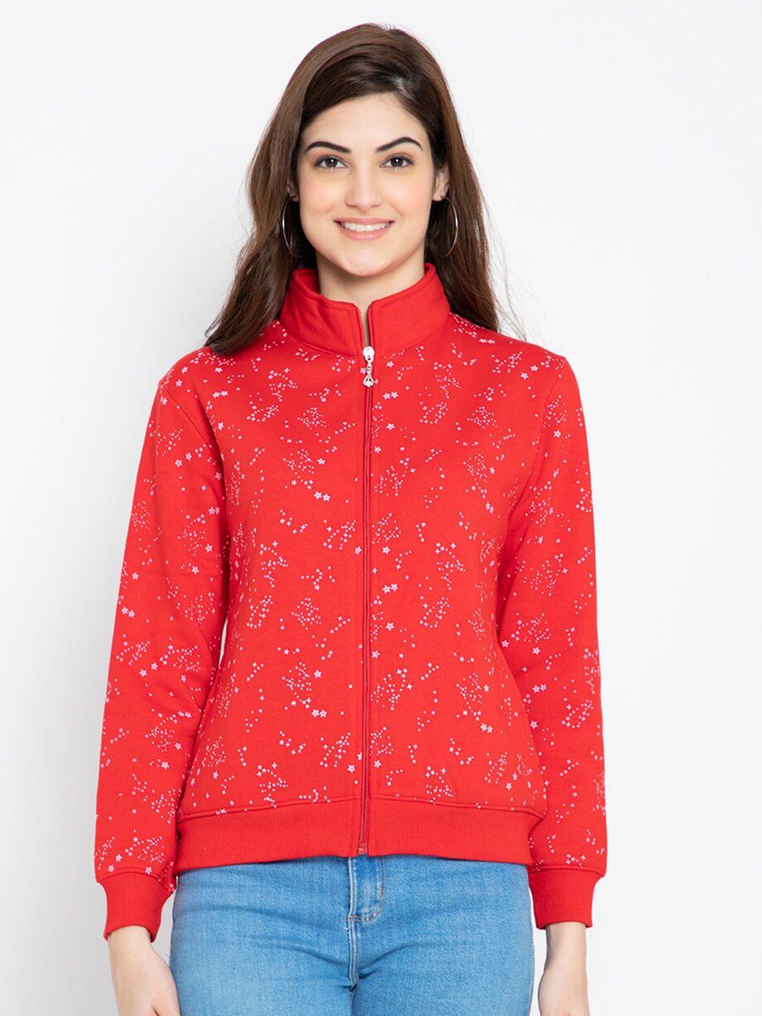 flosberry women red printed fleece sweatshirt