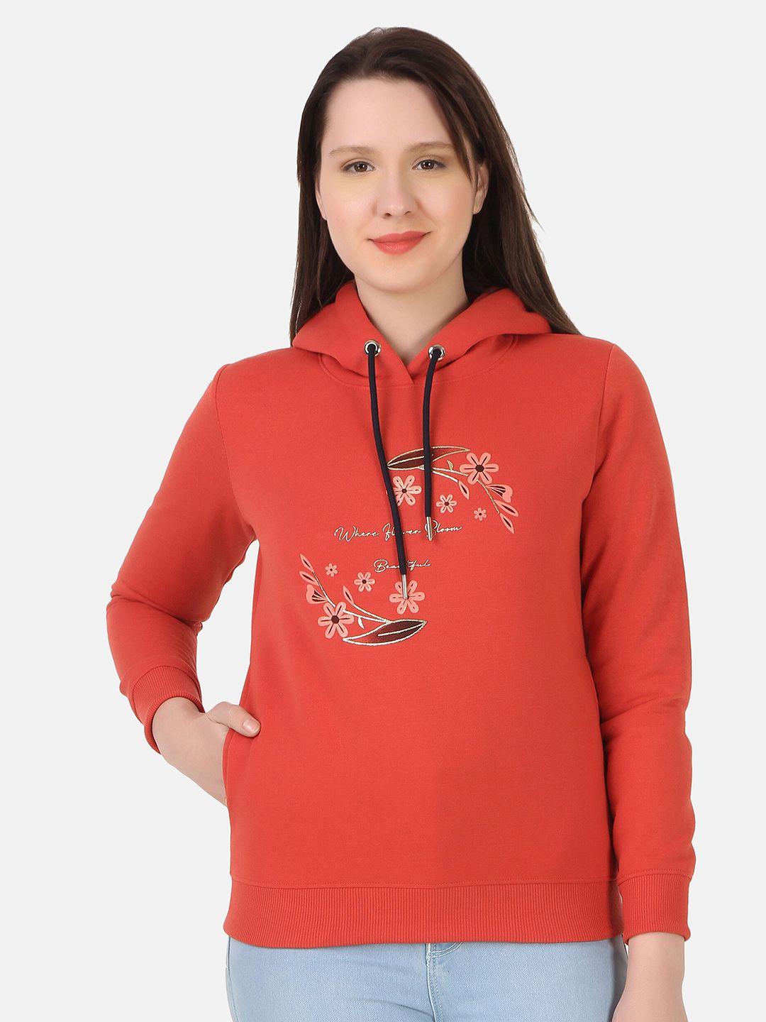 flosberry women red printed hooded sweatshirt