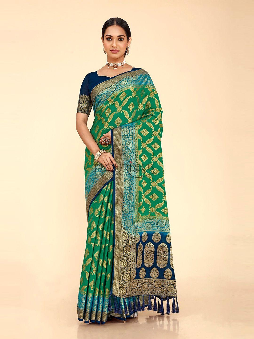 flourious ethnic motif zari pure georgette banarasi saree with blouse piece