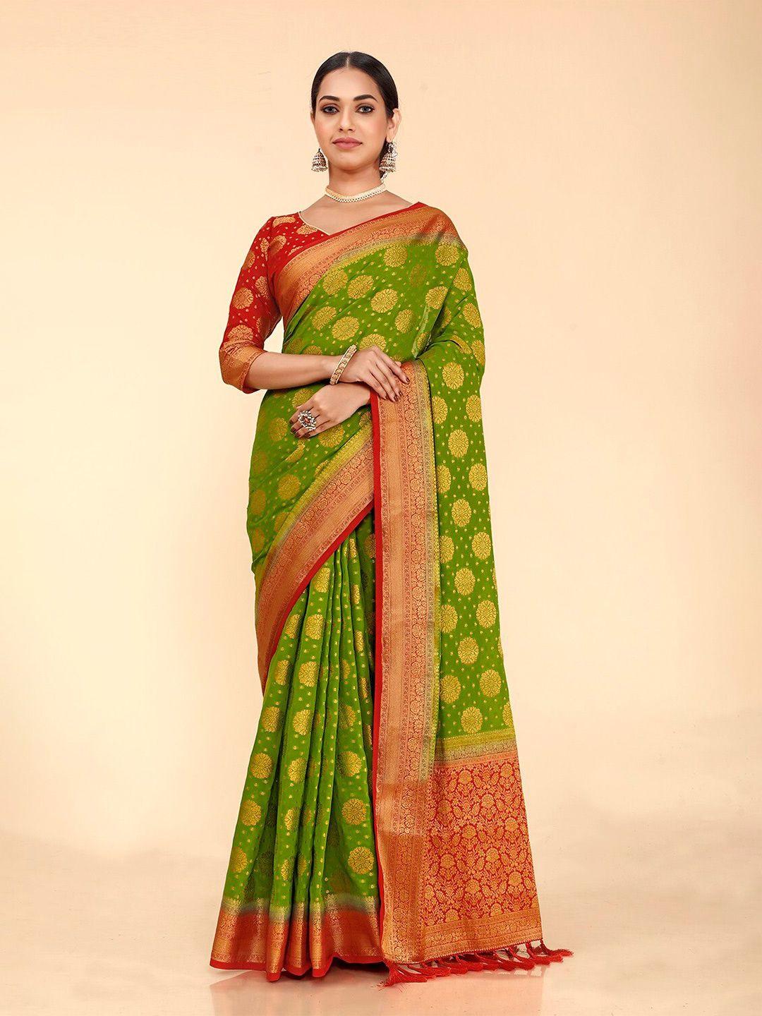 flourious floral woven design zari pure georgette banarasi saree
