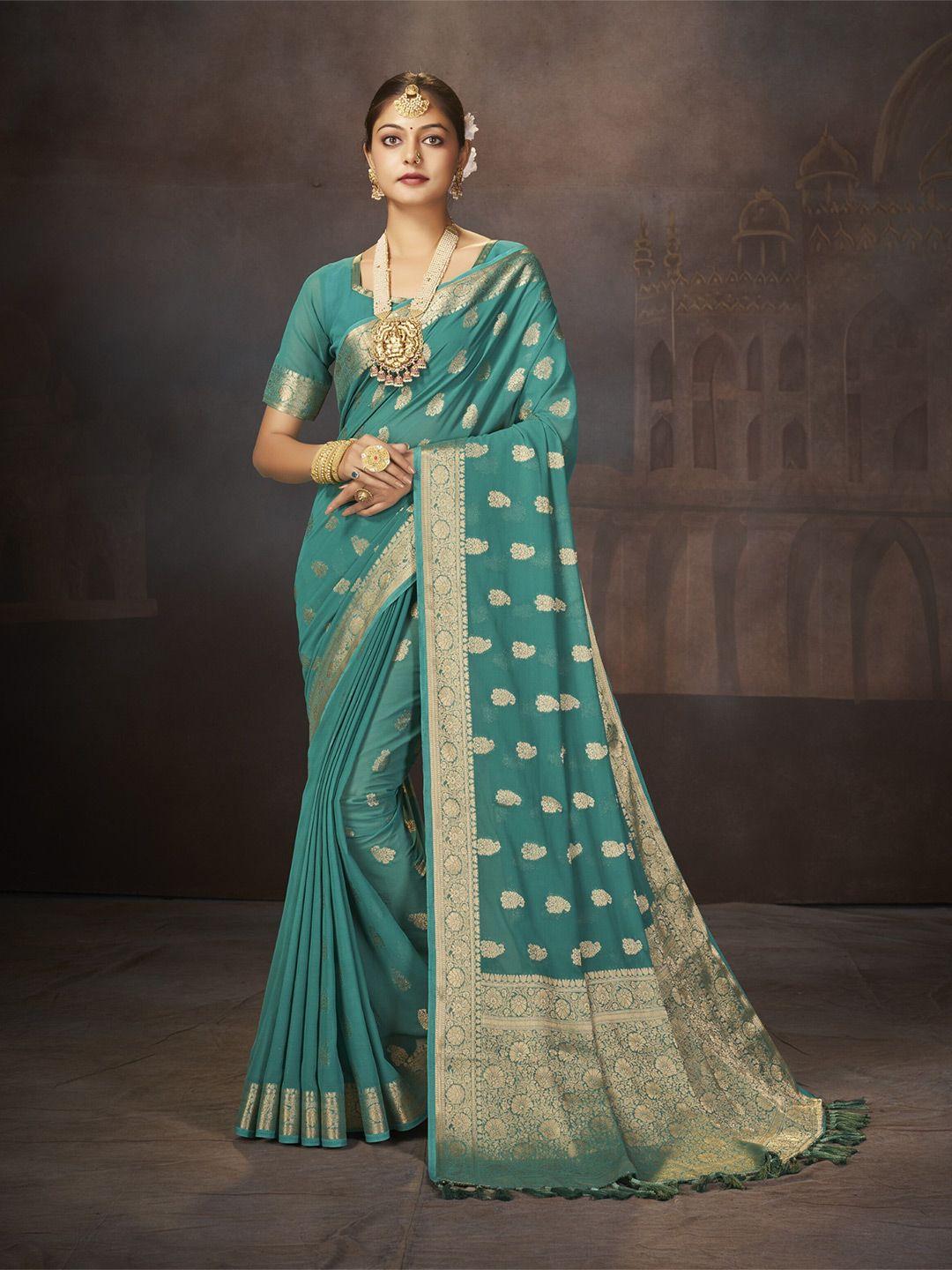 flourious ethnic motifs woven design pure georgette banarasi zari saree