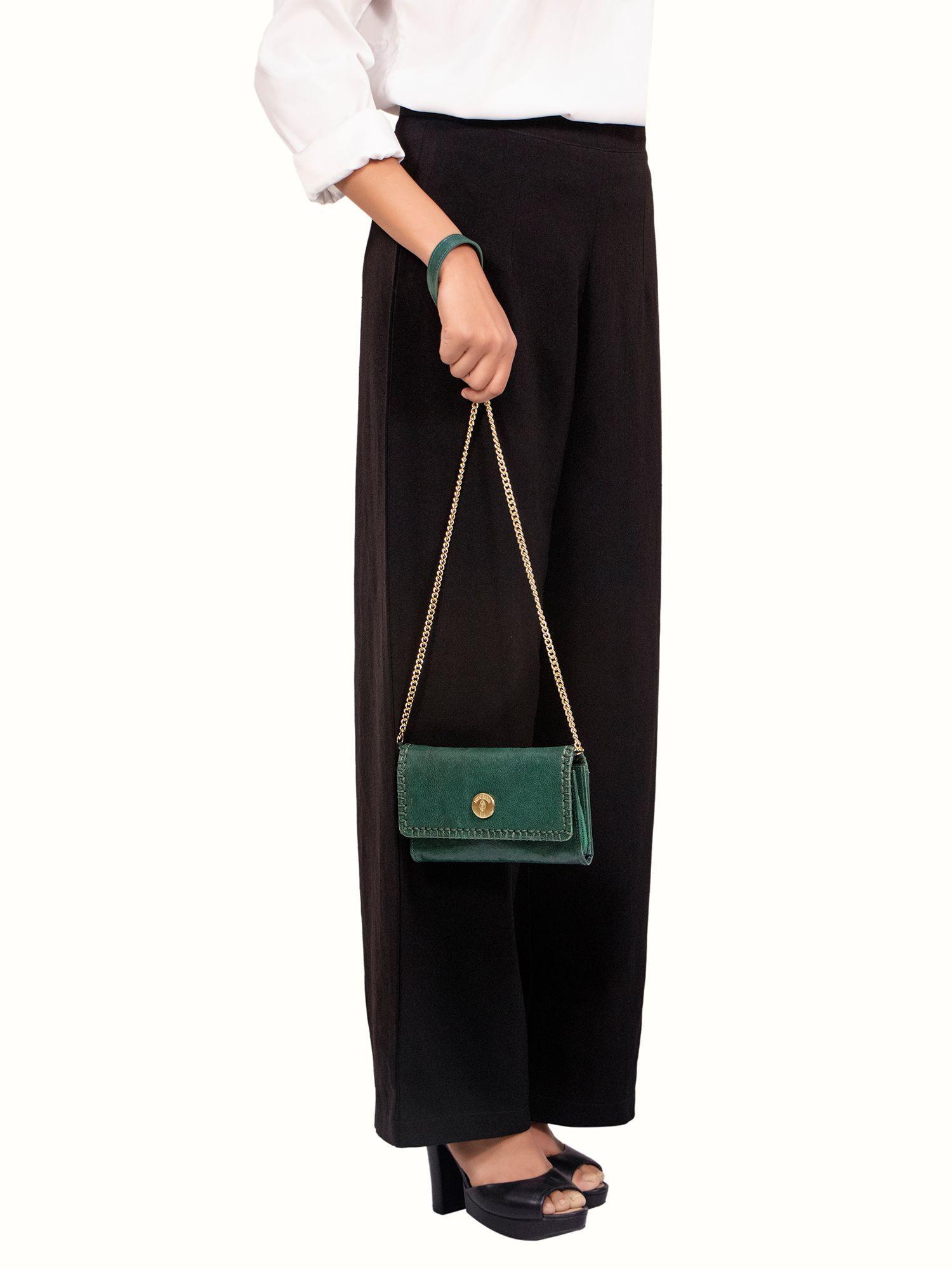 flourish w1 womens medium green handcrafted genuine leather sling wallet (m)