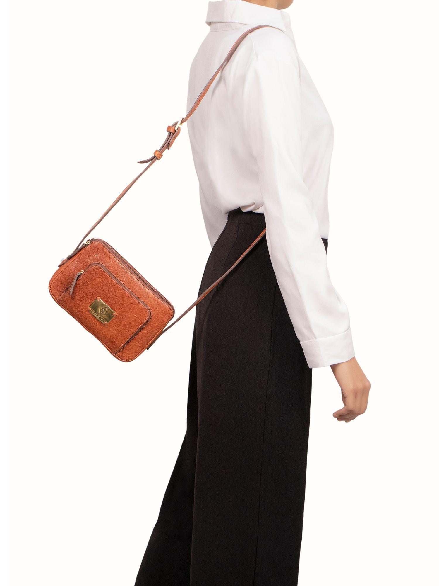 flourish w4 womens medium tan handcrafted genuine leather sling bag (m)