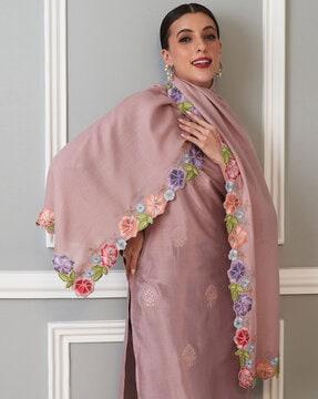 flower embroidered wool stole