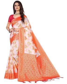 flower pattern saree with heavy pallu