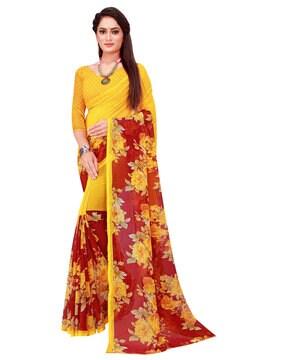 flower print georgette saree with blouse piece