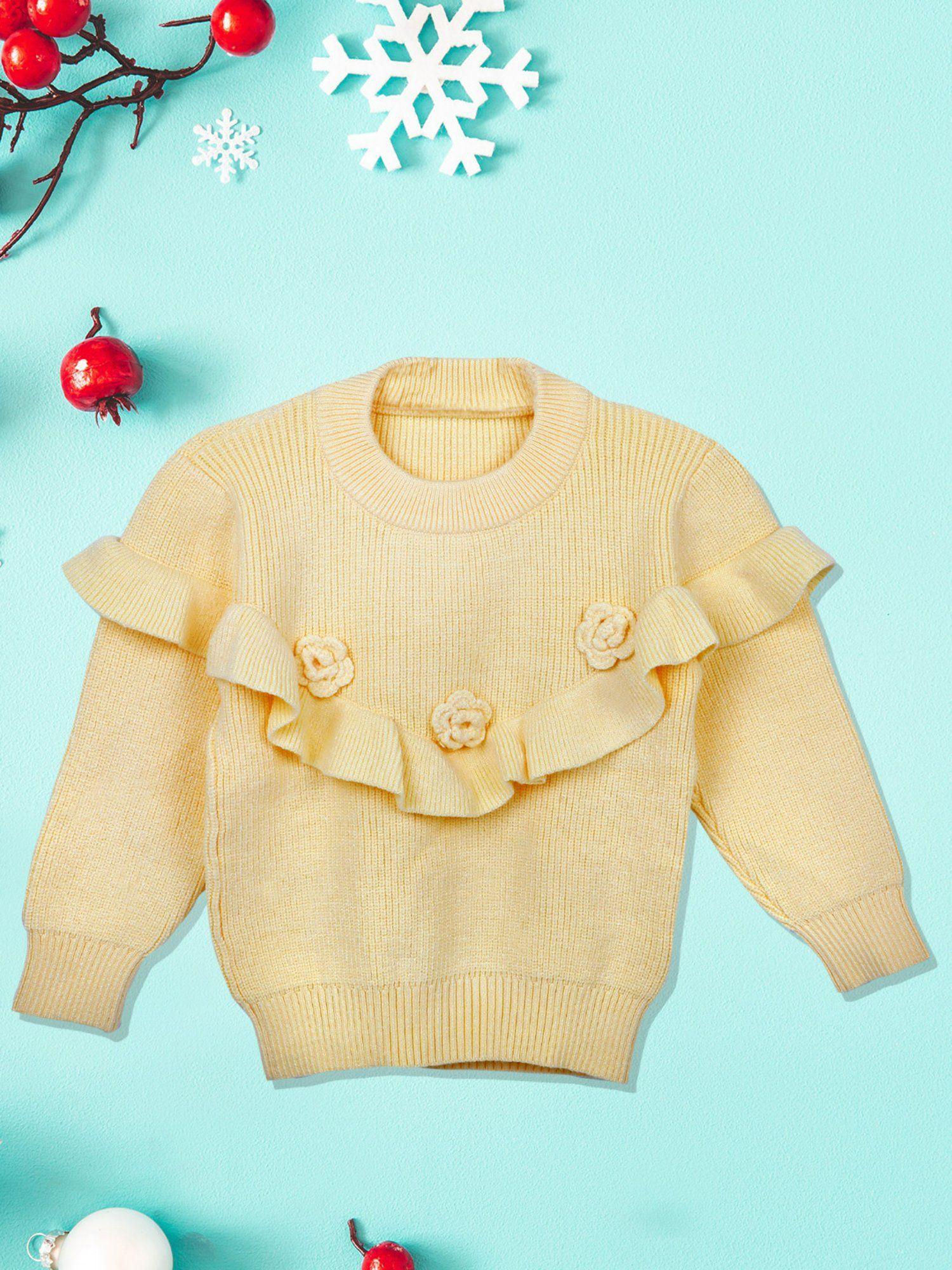 flowers and frills premium full sleeves knitted sweater yellow