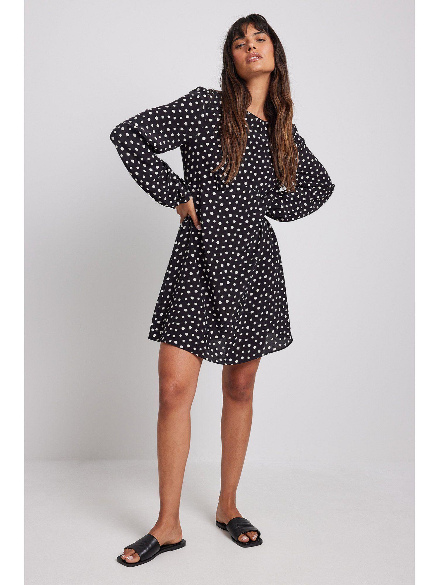 flowy bow detail mini dress-dots