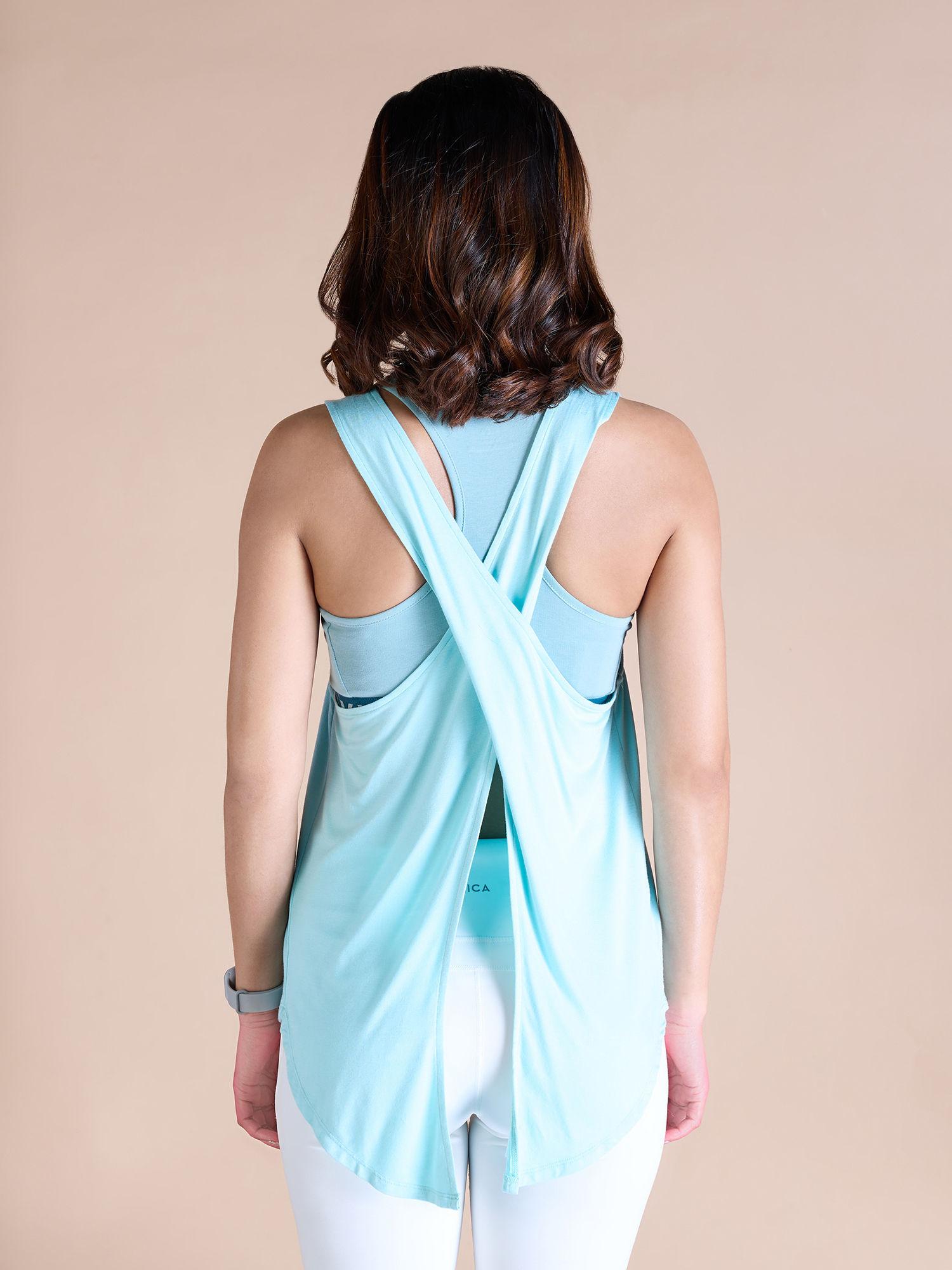 flowy cotton tank top for yoga sky blue