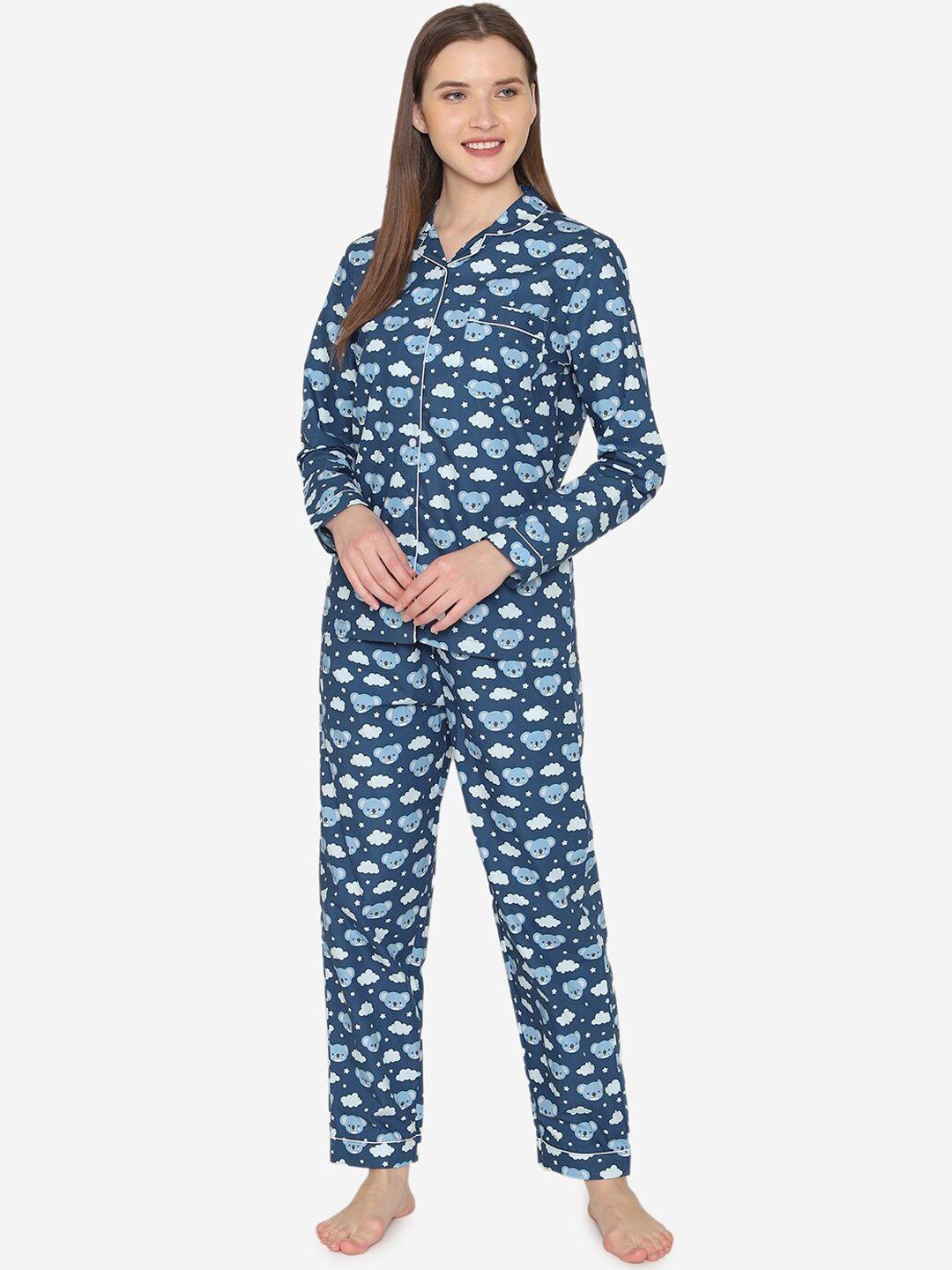 fluffalump-women-navy-blue-printed-night-suit