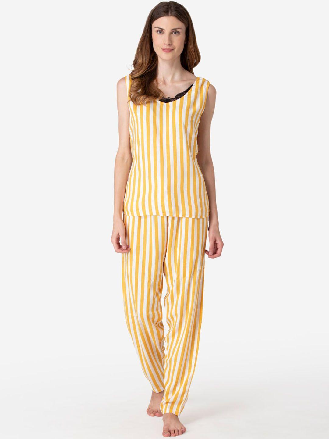 fluffalump women yellow & white striped night suit