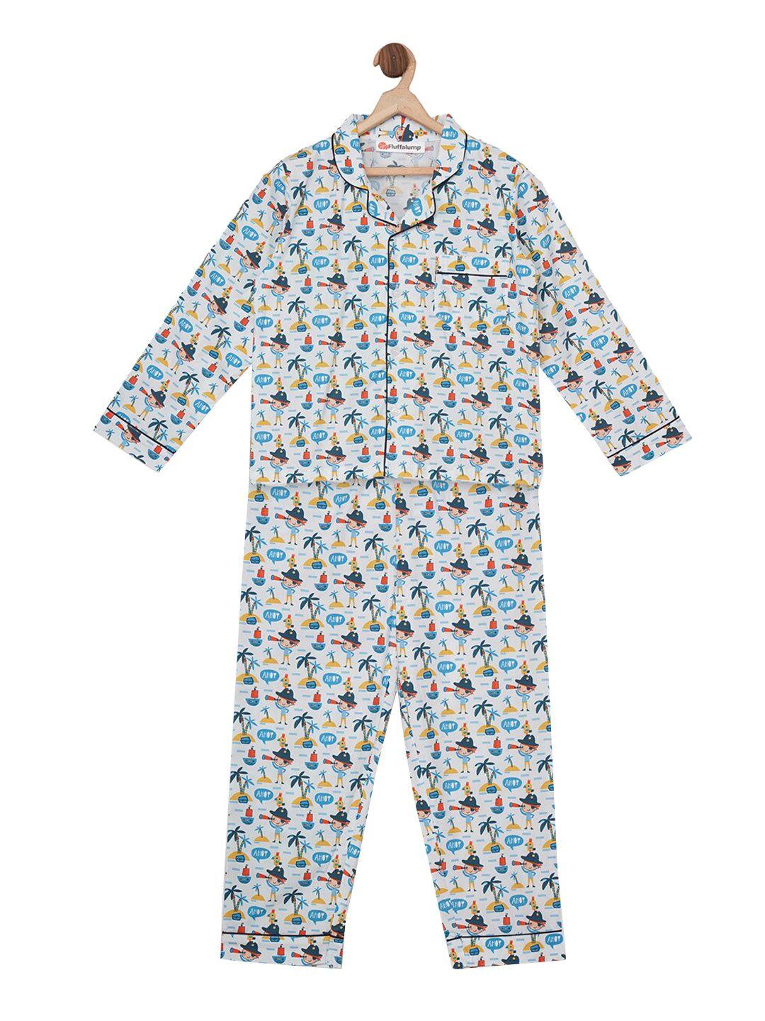 fluffalump kids blue & white printed night suit