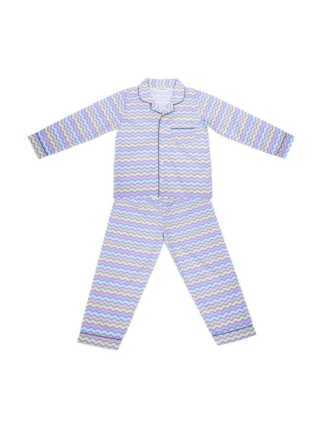fluffalump kids geometric printed pure cotton night suit
