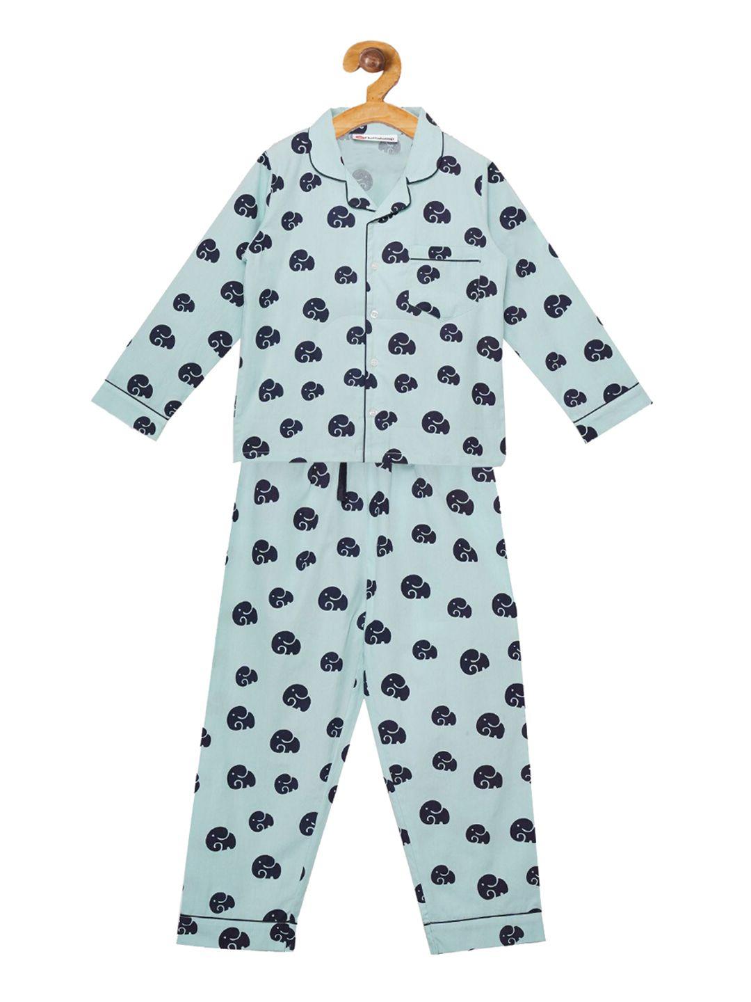 fluffalump kids sea green printed night suit