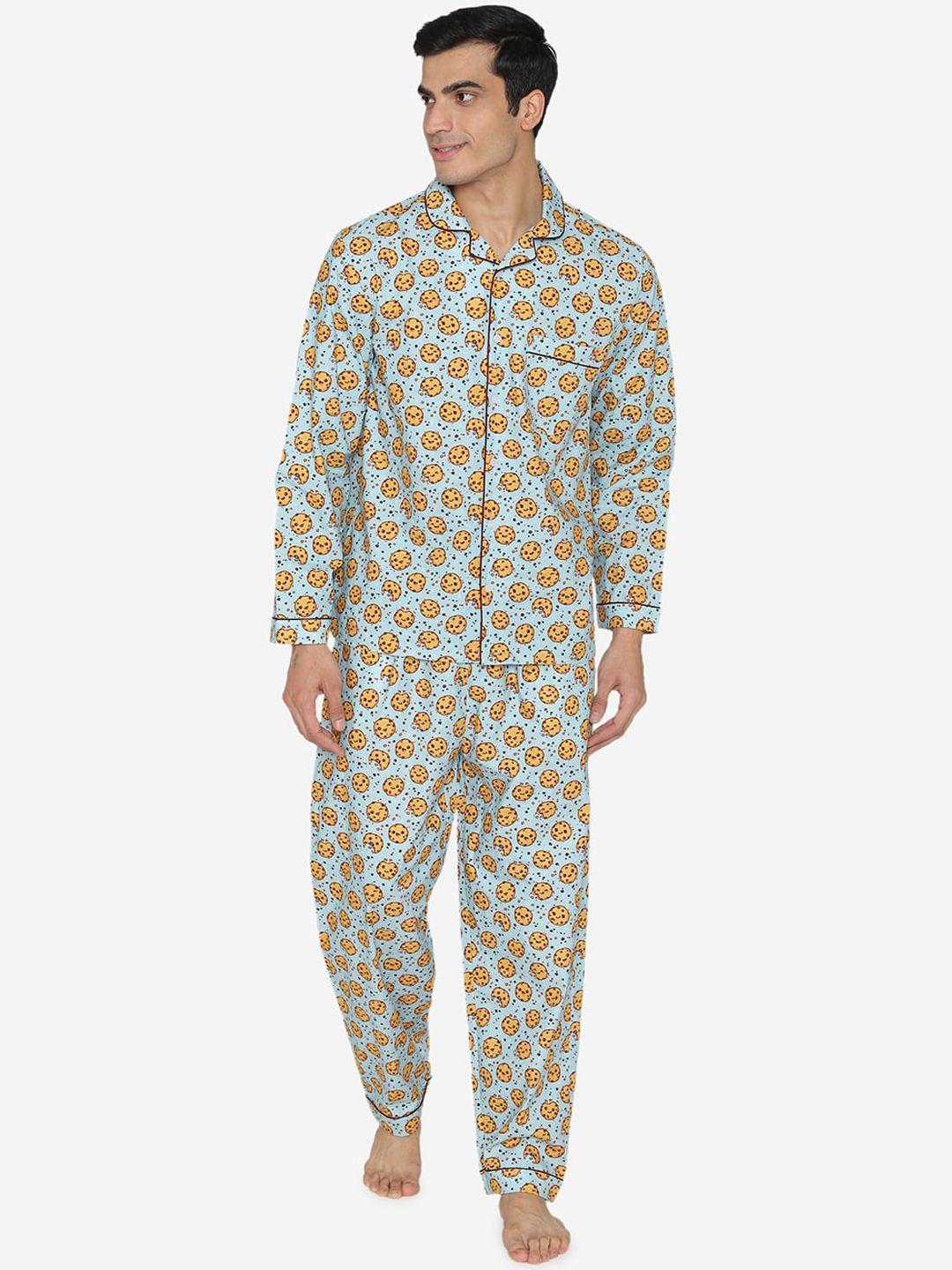 fluffalump men blue & orange printed night suit