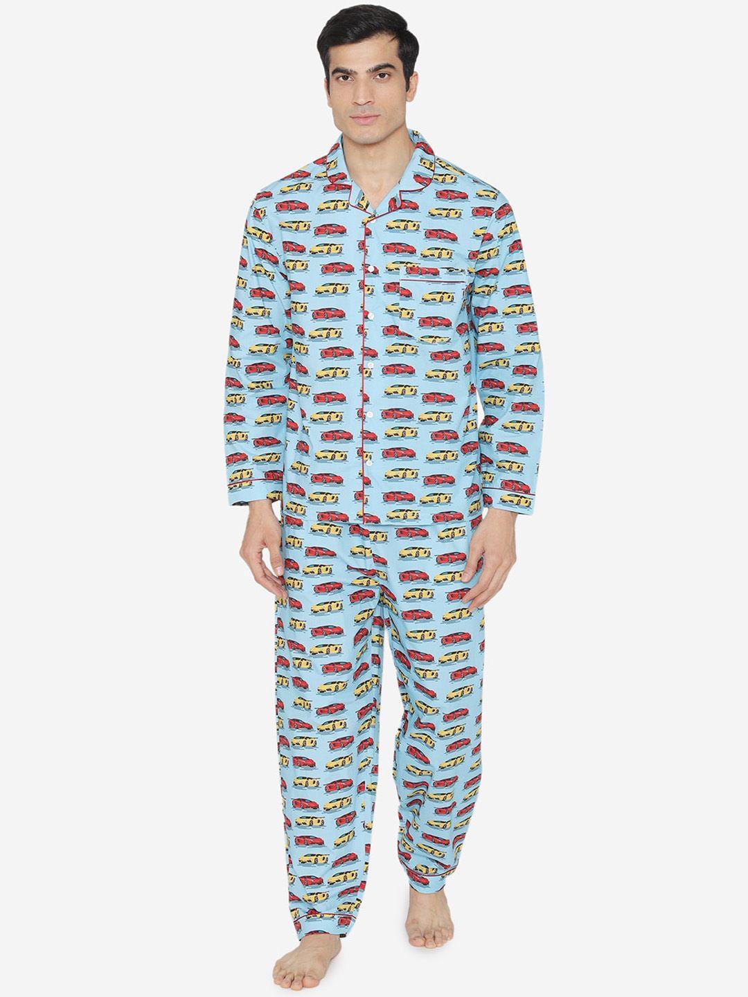 fluffalump men blue & red printed night suit