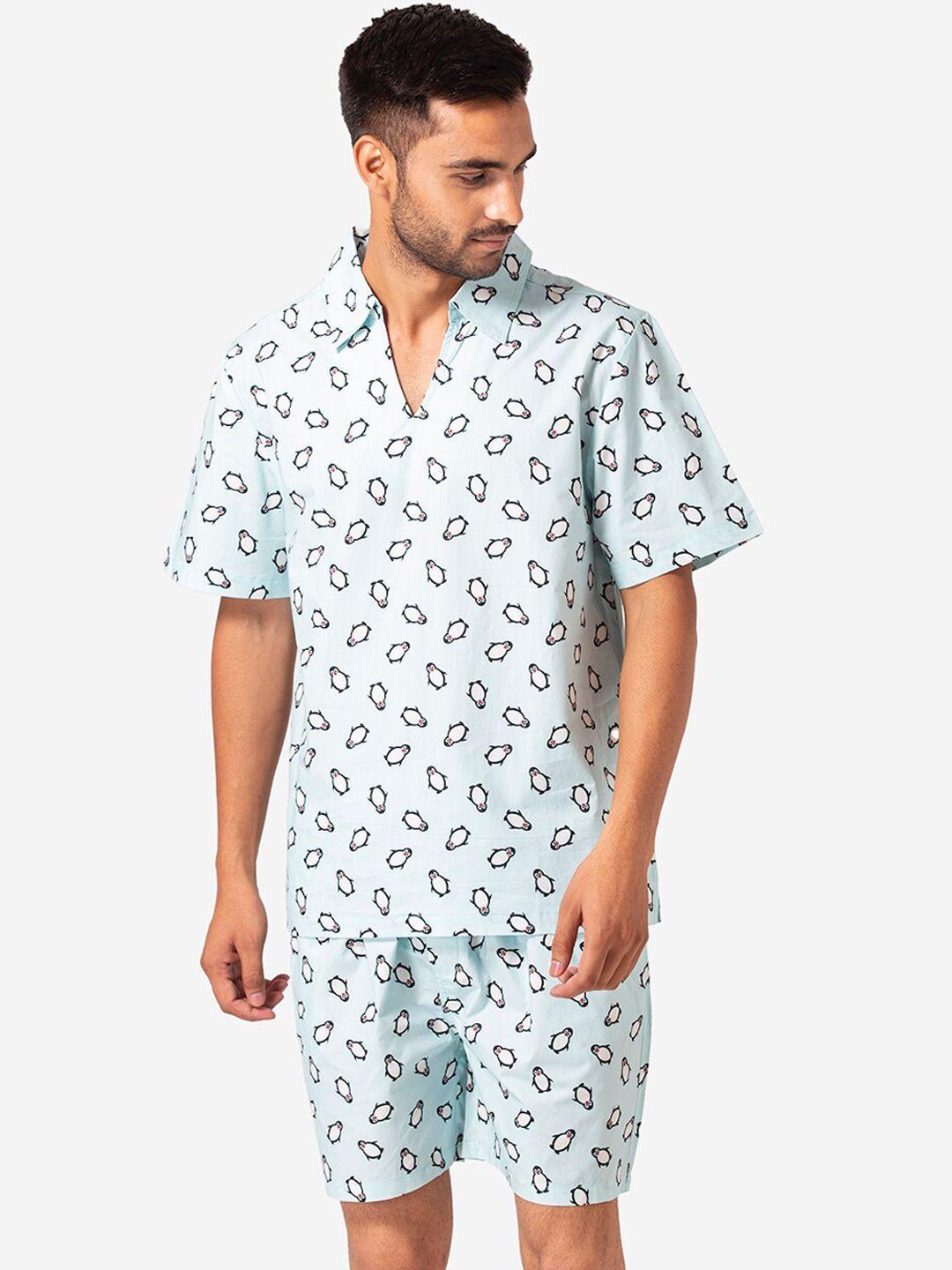 fluffalump men blue printed night suit