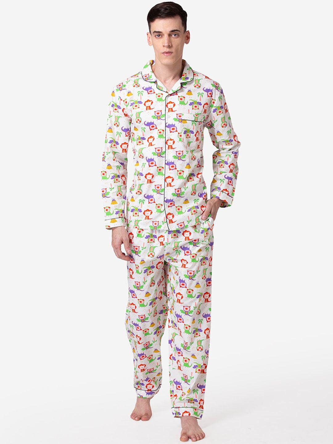 fluffalump men white & pink printed night suit