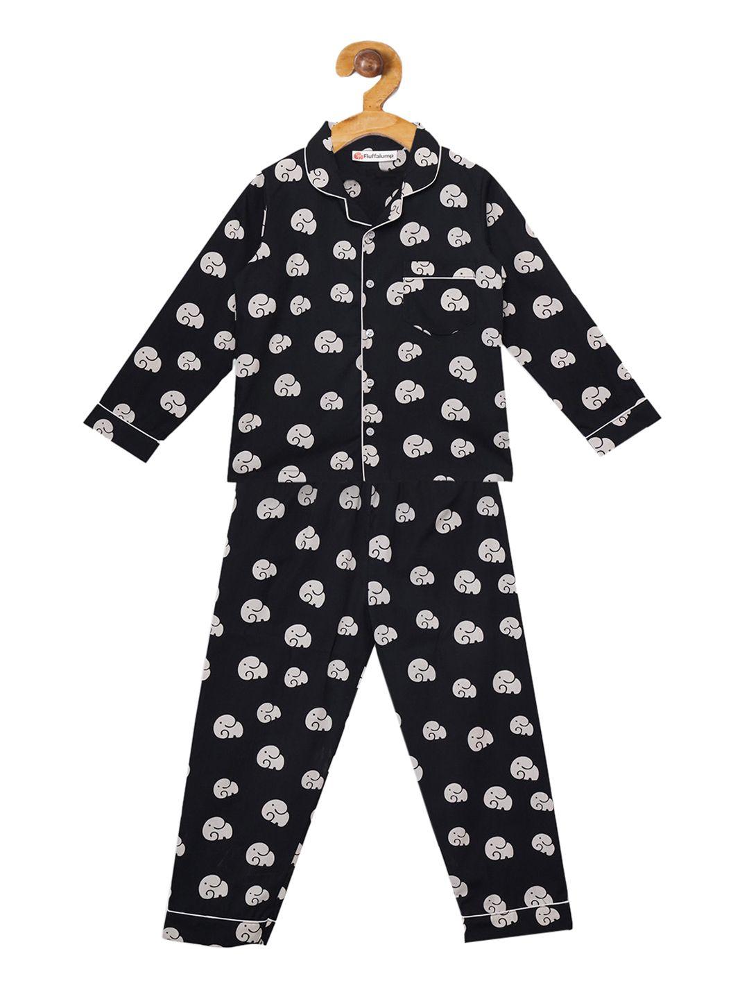 fluffalump unisex kids black & white printed night suit