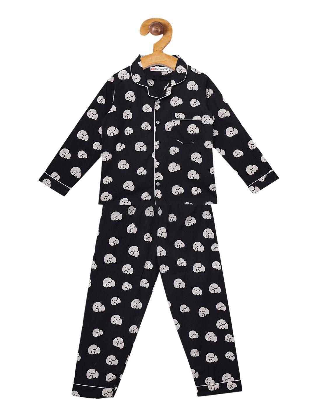 fluffalump unisex kids black & white printed night suit