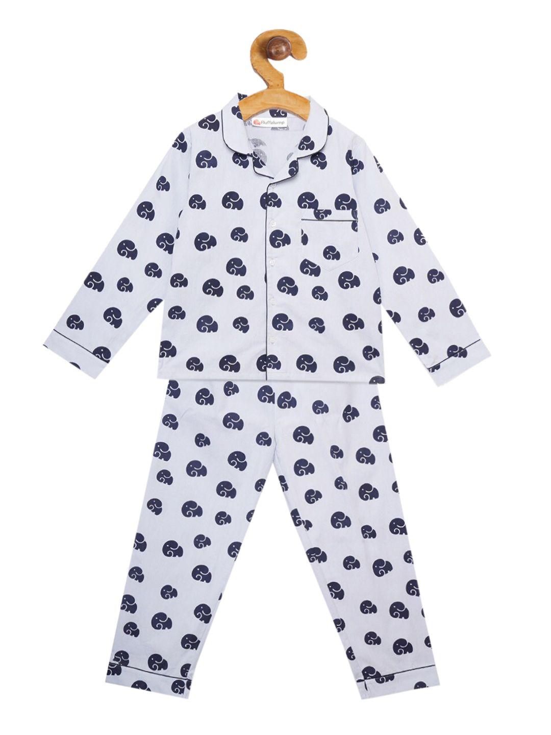 fluffalump unisex kids blue printed night suit