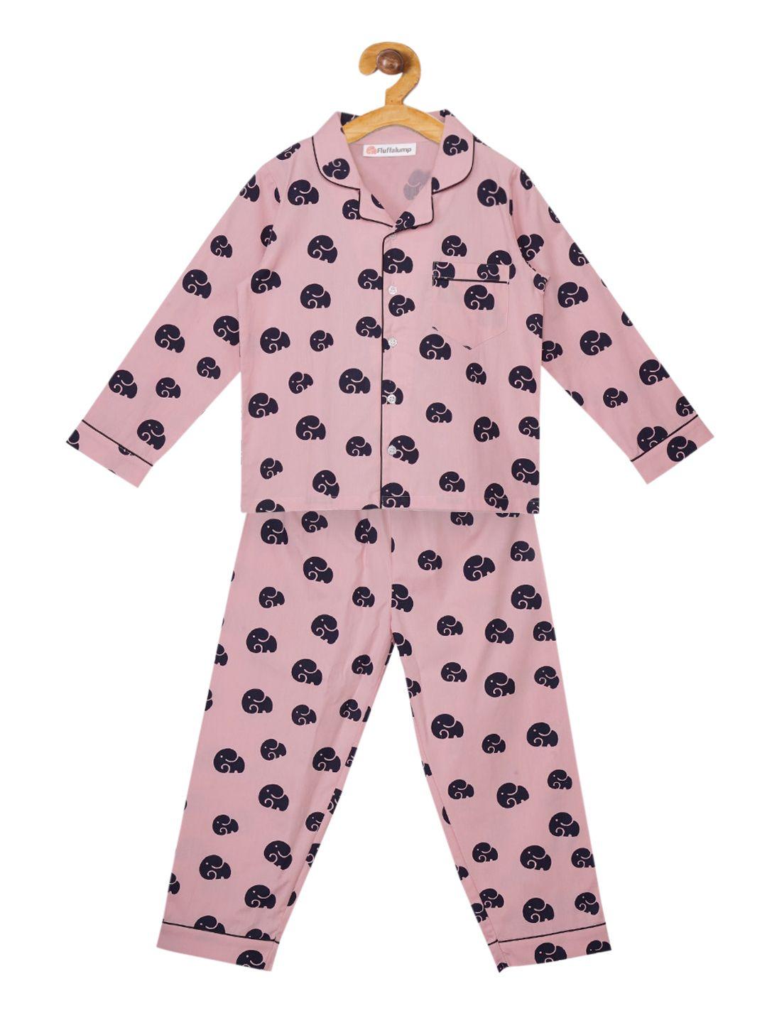 fluffalump unisex kids pink & black printed night suit