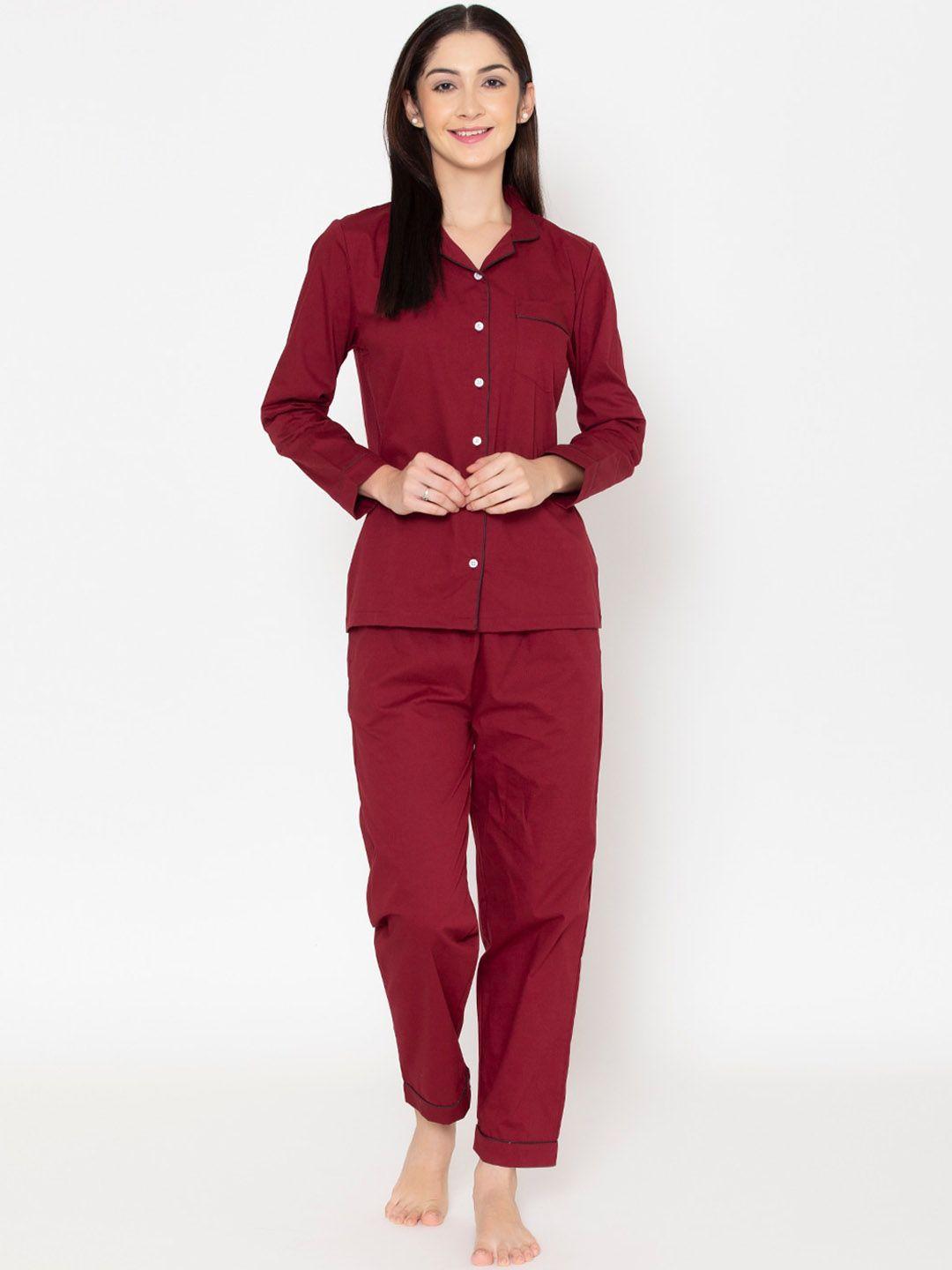 fluffalump women red pure cotton night suit