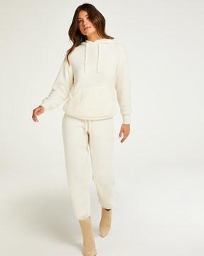 fluffy knit joggers with drawstring waist